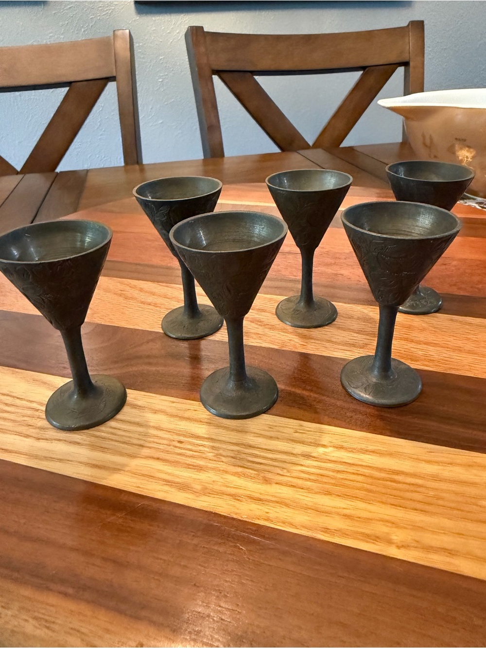 Set of 6 Metal Goblets in Aged Pewter Finish